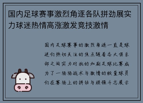 国内足球赛事激烈角逐各队拼劲展实力球迷热情高涨激发竞技激情