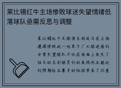 莱比锡红牛主场惨败球迷失望情绪低落球队亟需反思与调整